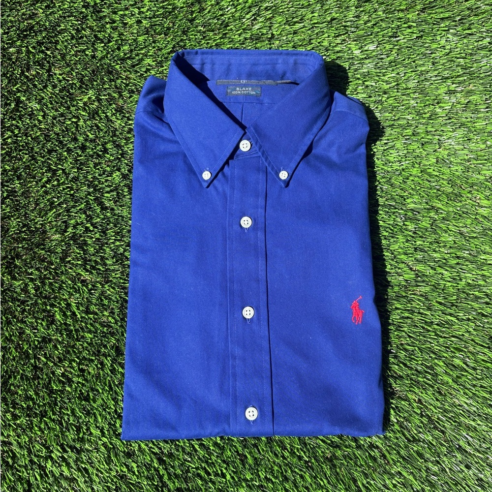 Ralph Lauren Men's Button-Down Long Sleeve Shirt in Royal Blue with Red Pony